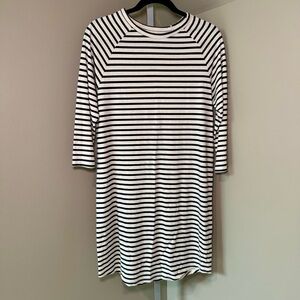 Women's 6397 T-Shirt Dress Small Preppy Stripe Cotton Modal 3/4 Sleeve Crewneck
